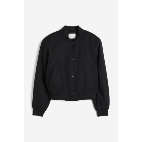 Black Linen Blend Bomber Jacket - Picture 6 of 7